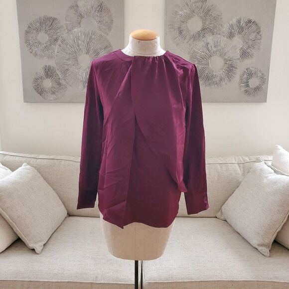 NEW! H Halston Long Sleeve Scarf Detail Blouse Top - size XS in Port Royale. - Picture 2 of 10